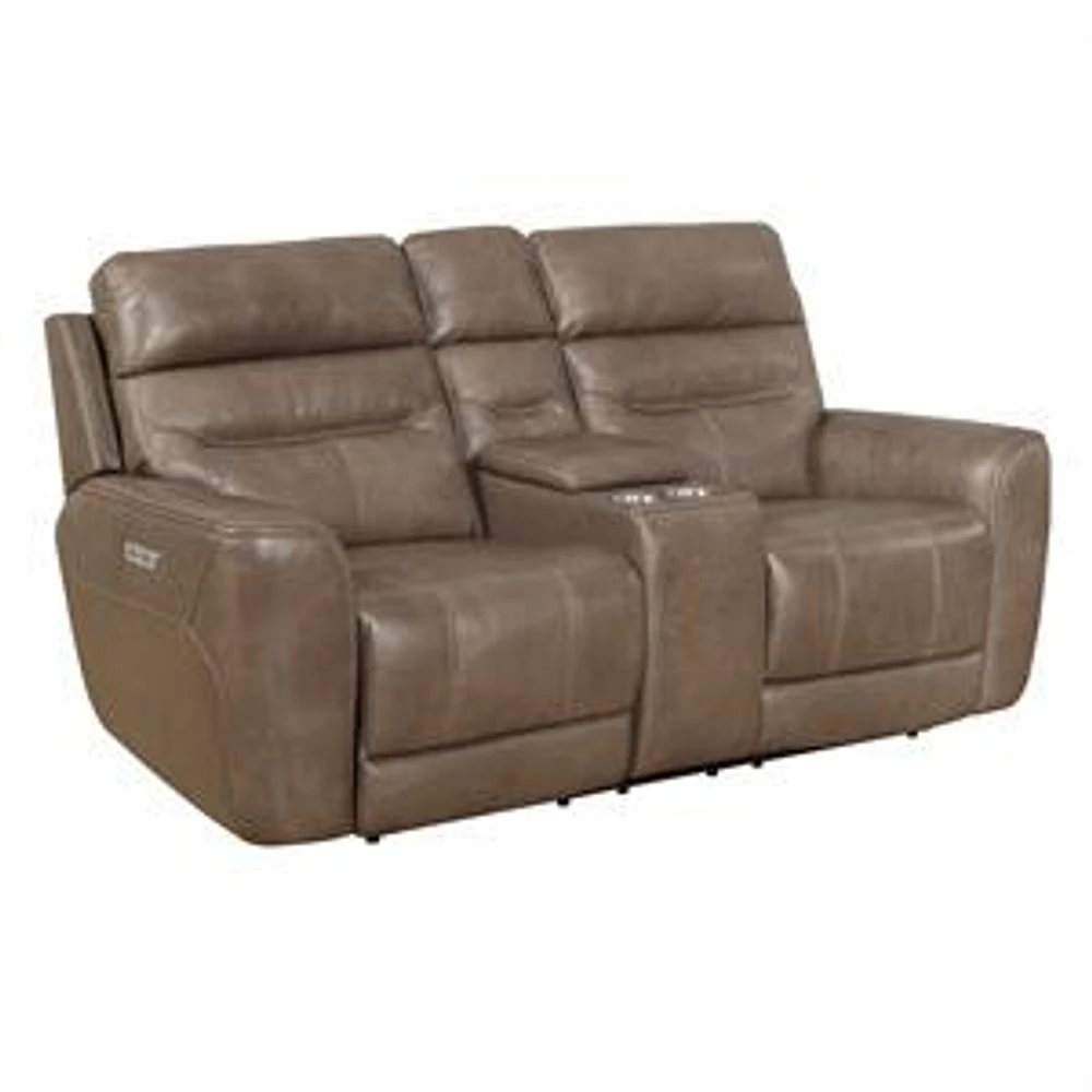 Floor Model Marcella Genuine Leather Power Recliner Loveseat With Cons