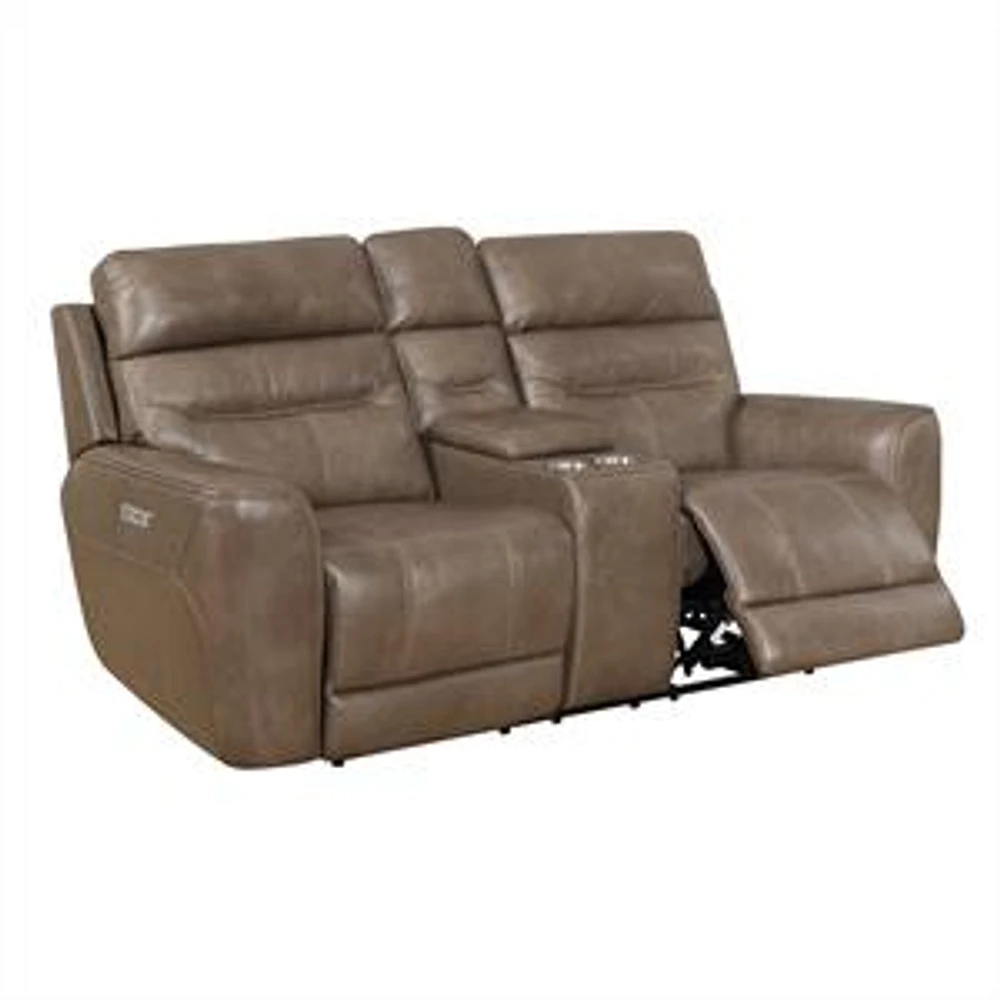 Marcella Genuine Leather Power Recliner Loveseat With Console