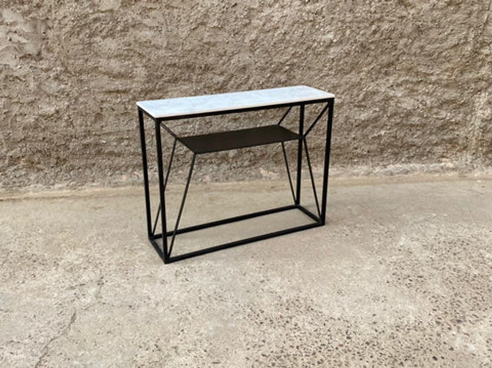 SASHA NARROW MARBLE & METAL CONSOLE TABLE