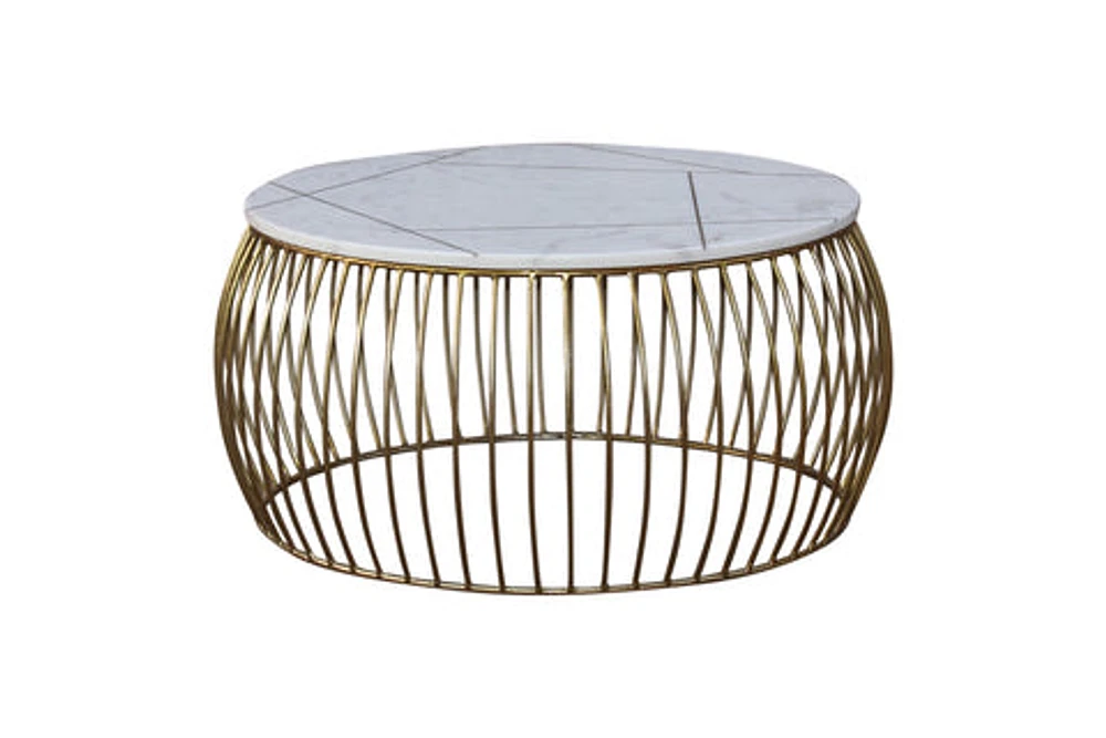 KATYA GOLD ROUND MARBLE COFFEE TABLE WIRE METAL BASE