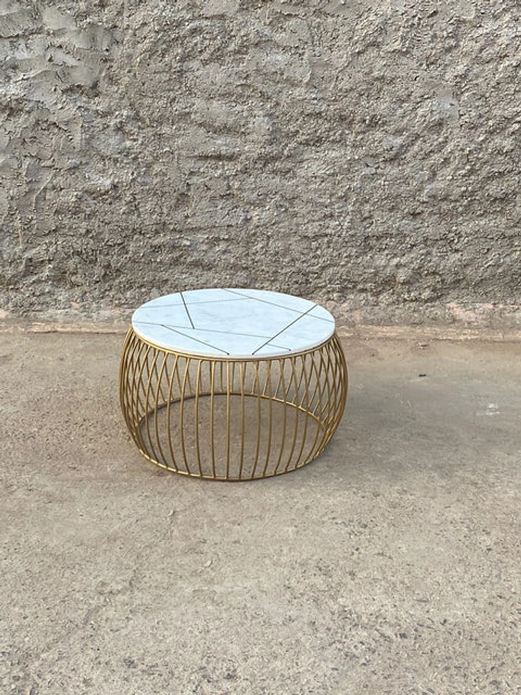 KATYA GOLD ROUND MARBLE COFFEE TABLE WIRE METAL BASE