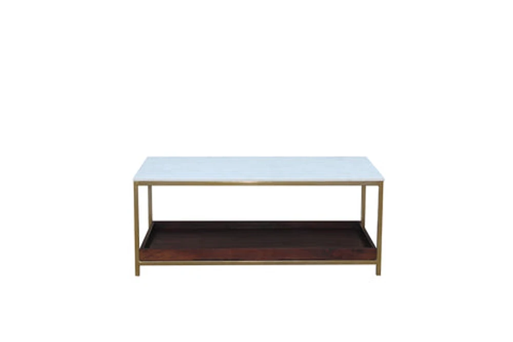 BRINT IRON ACACIA WOOD WITH MARBLE TOP COFFEE TABLE