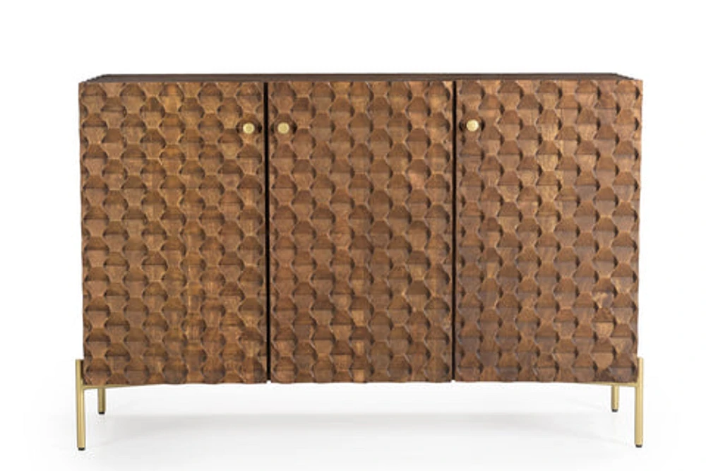 Palma Solid Mango Wood Sideboard Honeycomb Brass