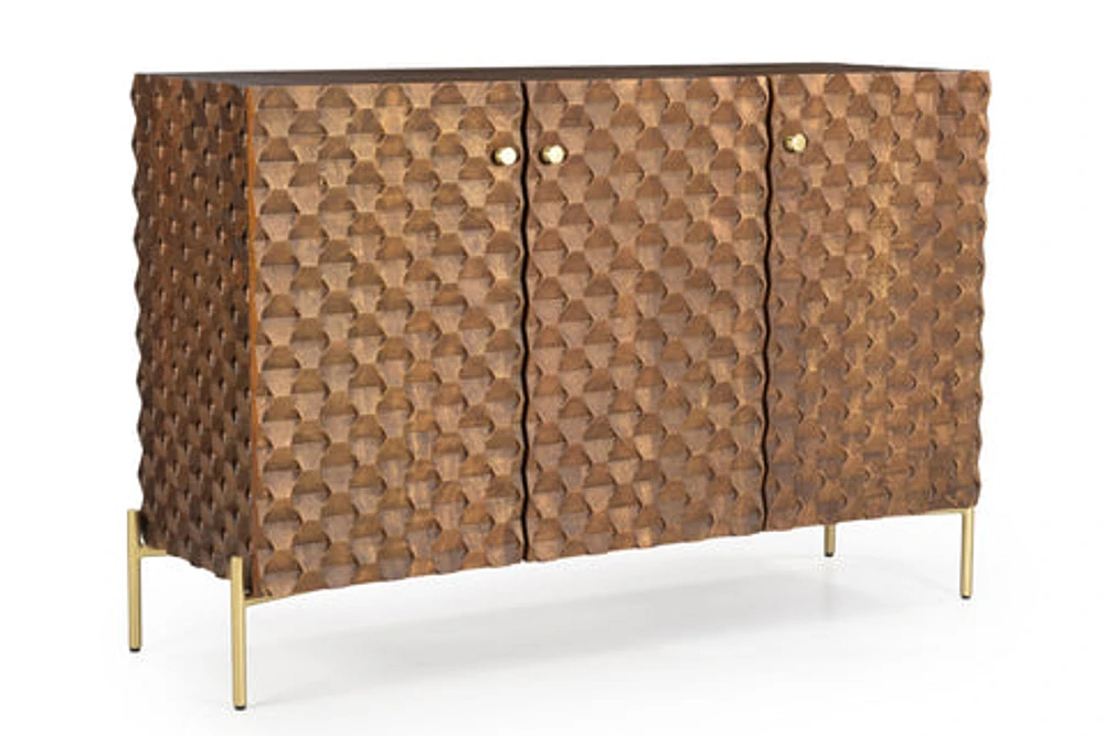 Palma Solid Mango Wood Sideboard Honeycomb Brass