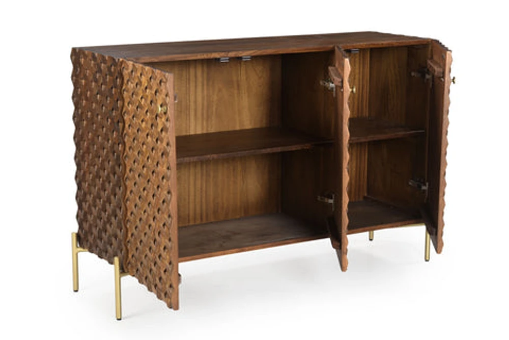 Palma Solid Mango Wood Sideboard Honeycomb Brass