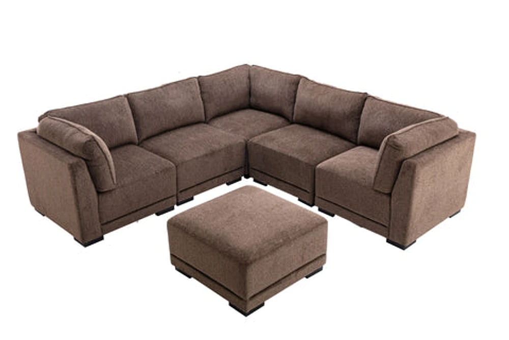 Bjork Fabric Modular Sectional 6Pc Brown Chenille