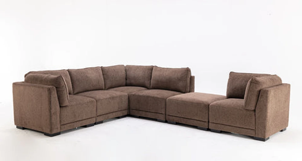 Bjork Fabric Modular Sectional 6Pc Brown Chenille