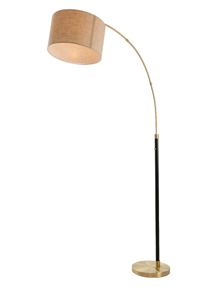 Stanley Black and Antique Brass Arc Floor Lamp