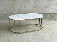 FLOOR MODEL TANE MARBLE & GOLD OVAL COFFEE TABLE