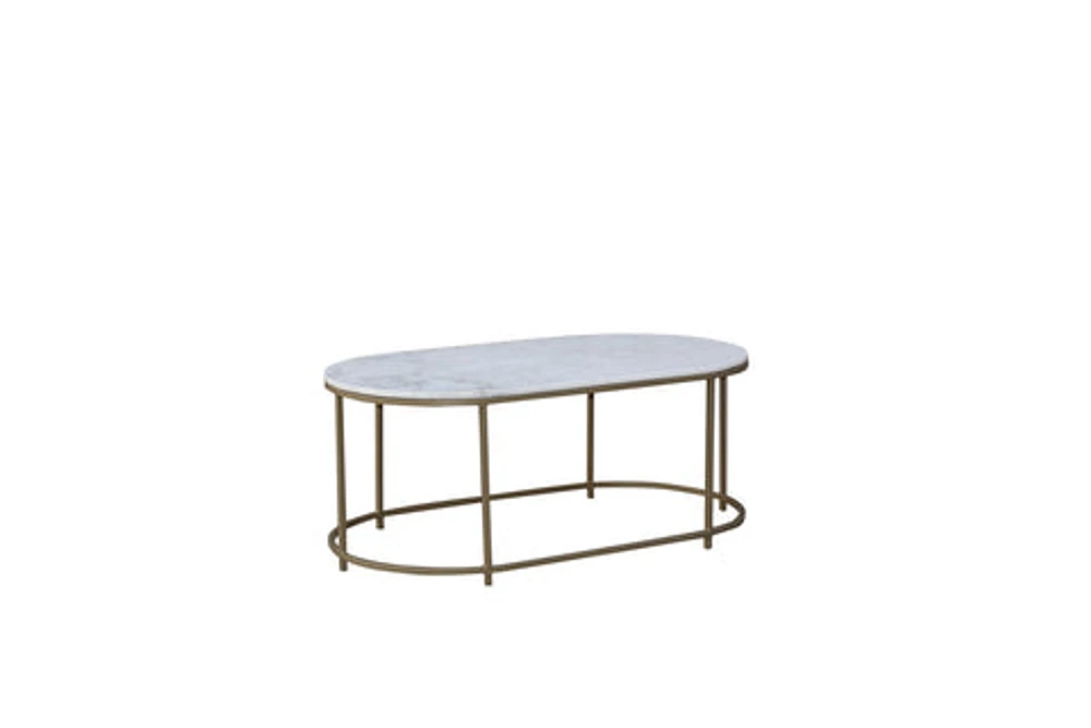 FLOOR MODEL TANE MARBLE & GOLD OVAL COFFEE TABLE