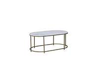 FLOOR MODEL TANE MARBLE & GOLD OVAL COFFEE TABLE