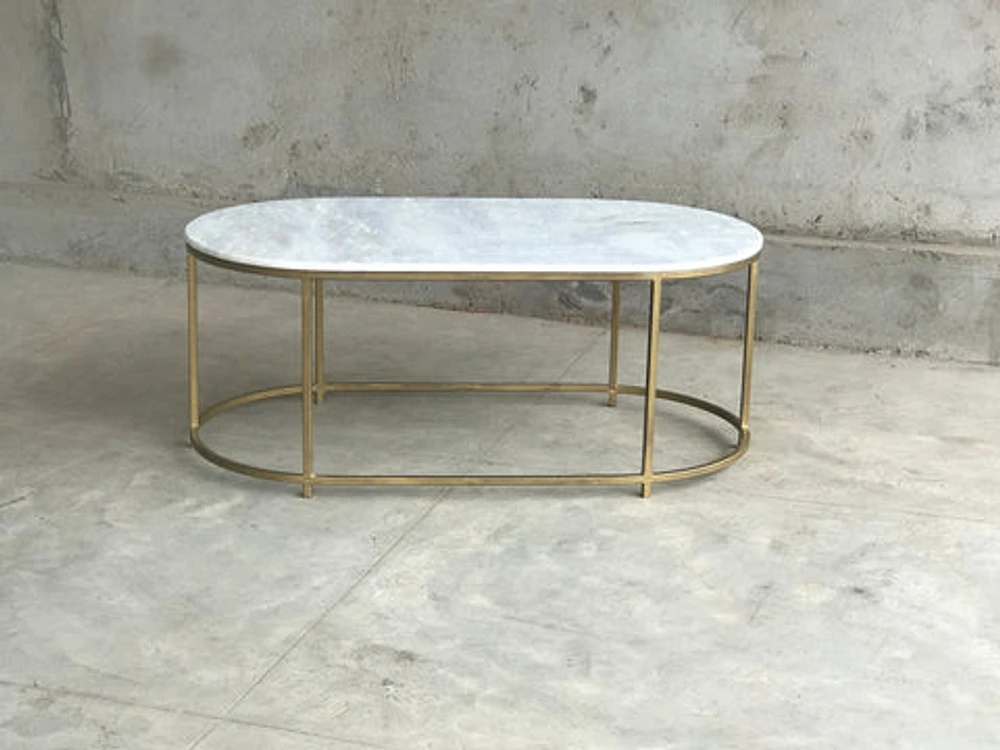 FLOOR MODEL TANE MARBLE & GOLD OVAL COFFEE TABLE