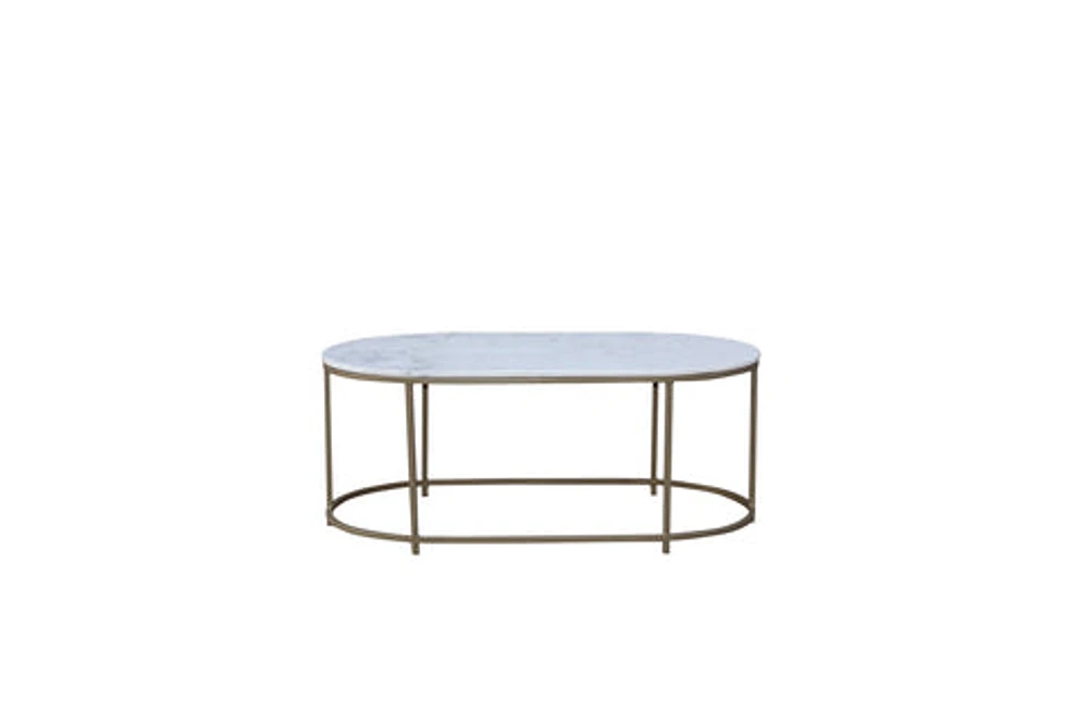 FLOOR MODEL TANE MARBLE & GOLD OVAL COFFEE TABLE