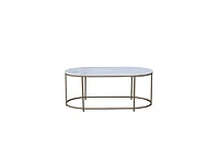 FLOOR MODEL TANE MARBLE & GOLD OVAL COFFEE TABLE