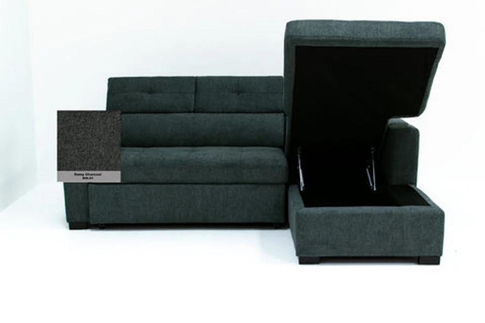 Randall Sleeper Sectional - Fabric - Ramy Charcoal - Greater Vancouver Furniture