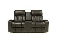 Aviator Leather Gel Power Recliner Console Loveseat - Black