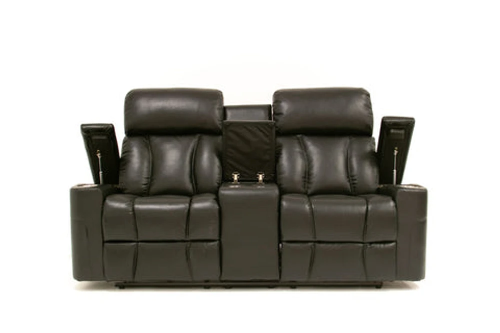 Aviator Leather Gel Power Recliner Console Loveseat - Black