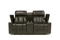 Aviator Leather Gel Power Recliner Console Loveseat - Black