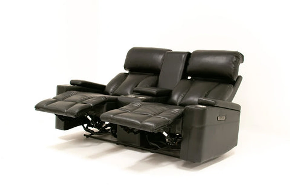 Aviator Leather Gel Power Recliner Console Loveseat - Black