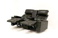 Aviator Leather Gel Power Recliner Console Loveseat - Black