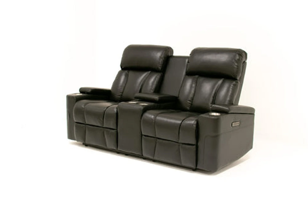 Aviator Leather Gel Power Recliner Console Loveseat - Black