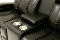 Aviator Leather Gel Power Recliner Console Loveseat - Black