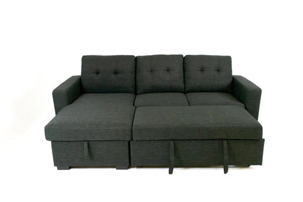 Judas Grey Fabric Pull Out Storage Sofa Bed Sectional Reversible