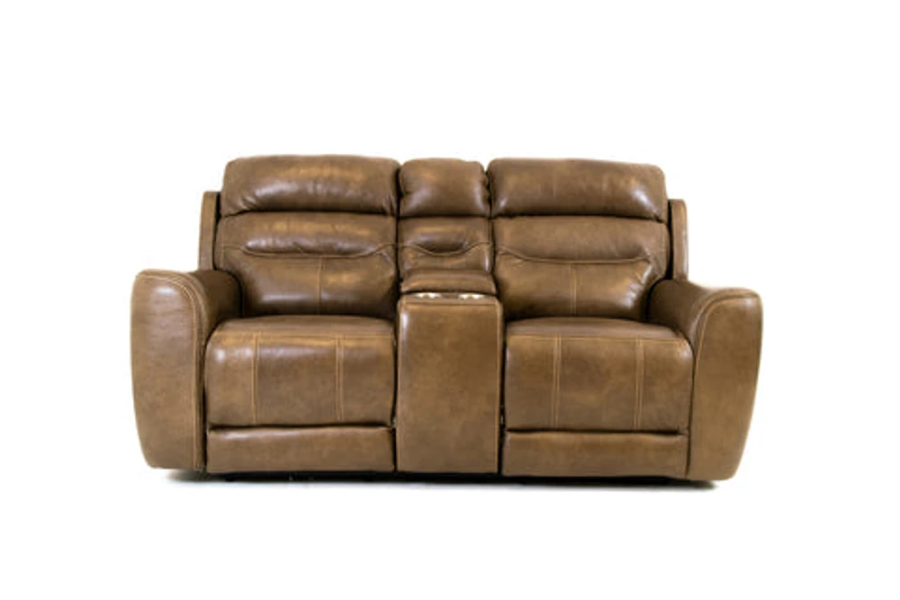 Floor Model Marcella Genuine Leather Power Recliner Loveseat With Cons