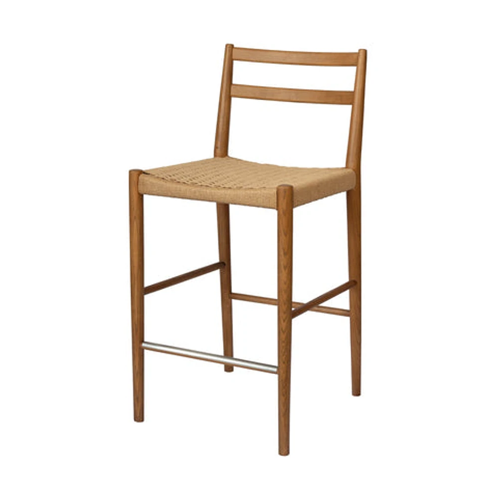 Jakarta Counter Stool with Back - Walnut/Natural Woven Seat