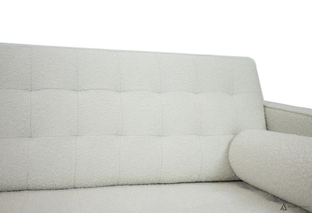 Lucas Mid Century Fabric Sofa - Boucle' White Fabric