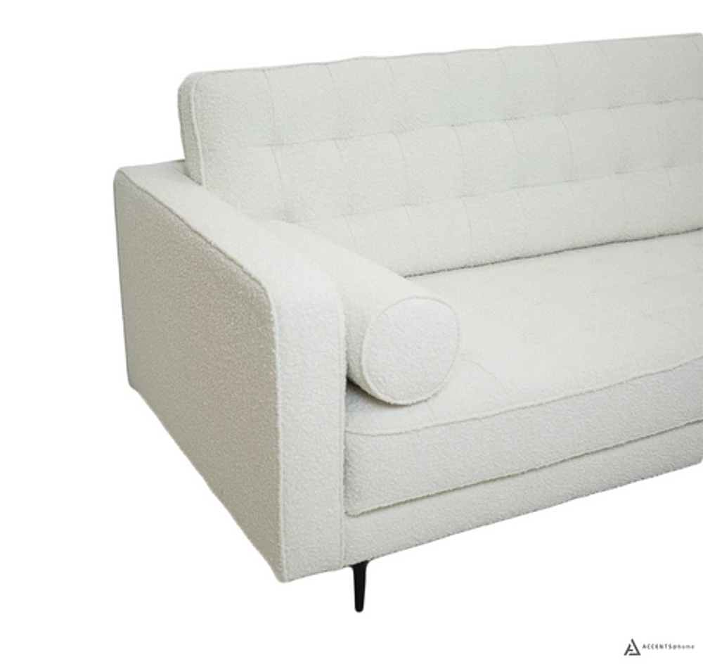 Lucas Mid Century Fabric Sofa - Boucle' White Fabric