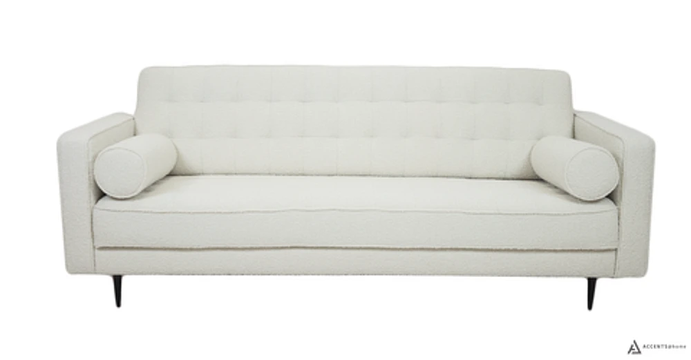 Lucas Mid Century Fabric Sofa - Boucle' White Fabric