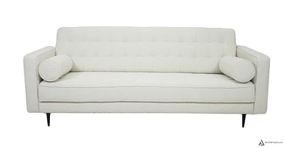 Lucas Mid Century Fabric Sofa - Boucle' White Fabric