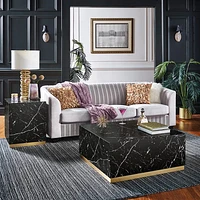 ROMAN FAUX MARBLE END TABLE - BLACK