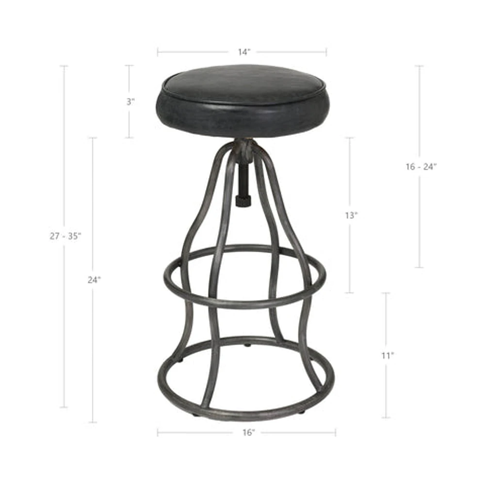 Bowie Bar Stool - Distressed Black Leather