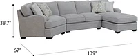 ANALIESE-3PC MODULAR SECTIONAL-W / 4 PILLOWS-LIGHT GREY Right Chaise