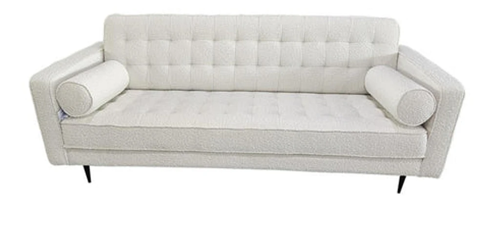 Lucas Mid Century Fabric Sofa - Boucle' White Fabric