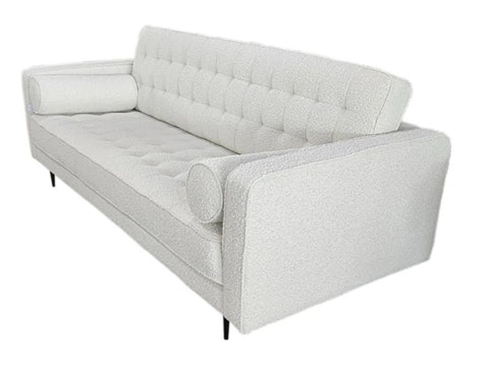 Lucas Mid Century Fabric Sofa - Boucle' White Fabric