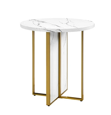 MORENO FAUX MARBLE ROUND END TABLE- WHITE