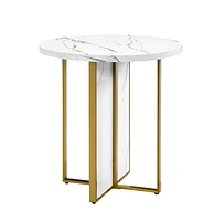 MORENO FAUX MARBLE ROUND END TABLE- WHITE