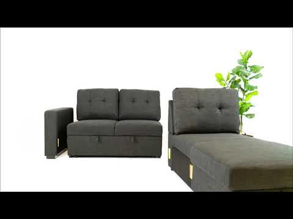 Judas Grey Fabric Pull Out Storage Sofa Bed Sectional Reversible