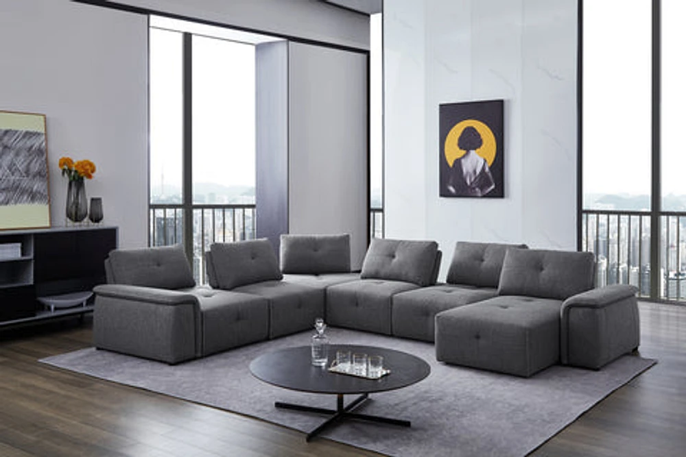 Cantaro Modular Sectional With Chaise 6Pc Allure Dark Grey