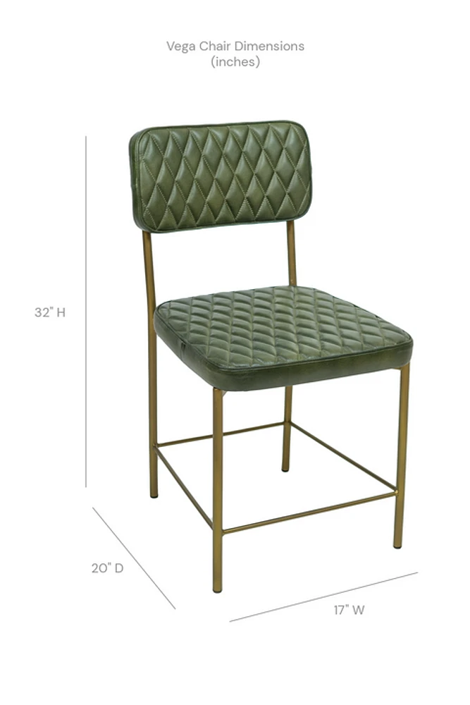 Vega Dining Chair Genuine Leather Seating - Green