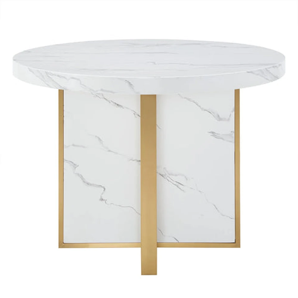 MORENO 43" WIDE FAUX MARBLE ROUND DINING TABLE - WHITE