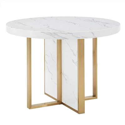 MORENO 43" WIDE FAUX MARBLE ROUND DINING TABLE - WHITE