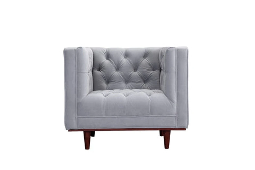 Joseph Tufted Mid Century Velvet Accent Chair- Grey - Greater Vancouver Furniture