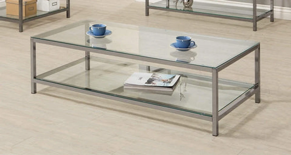 Ontario Coffee Table With Glass Shelf Black Nickel - Greater Vancouver Furniture