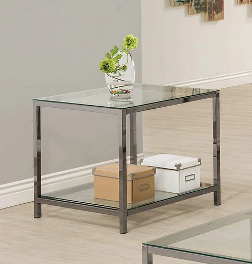 Ontario End Table With Glass Shelf Black Nickel - Greater Vancouver Furniture