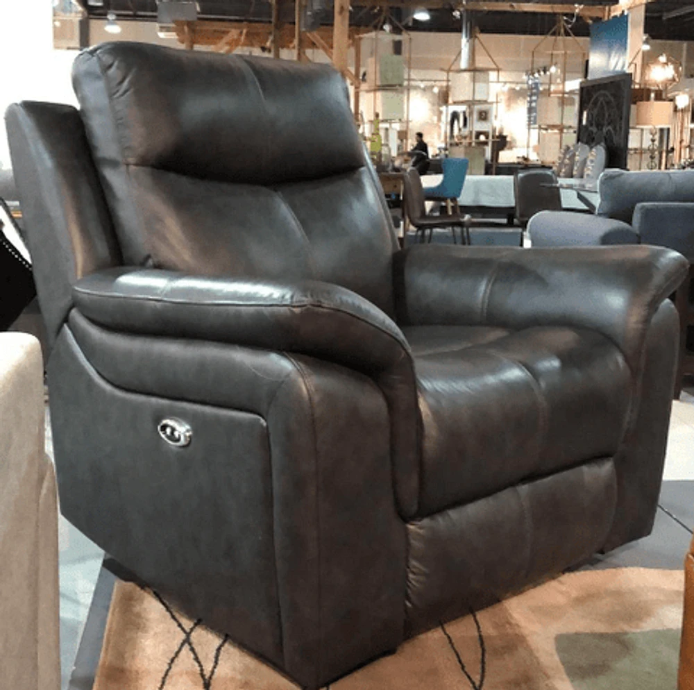 Rosan Genuine Leather Power Recliner Grey - Greater Vancouver Furniture