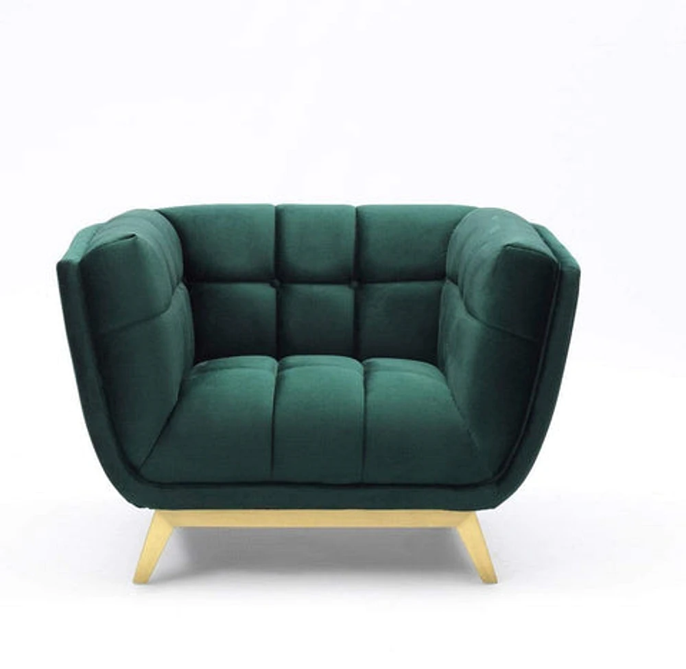 Yaletown Mid Century Accent Chair - Velvet Green - Greater Vancouver Furniture